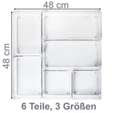 Schubladen Organizer 5,5cm hoch - 6 Teile 48x48 cm 3 Größen klar transparent Antislip - Organizer für Schminktisch Kosmetik Bad Küche Kiste Besteck Aufbewahrungsbox Ordnungsbox Schubladeneinsatz Ordnungssystem