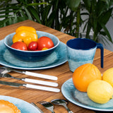 6 STÜCK Melamin Tasse 350 ml ideal für Camping - Adria Blue - Stapelbar - Steingutoptik Trinkbecher Kaffeetasse Kaffeebecher
