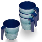4 STÜCK Melamin Tasse 350 ml ideal für Camping - Adria Blue - Stapelbar - Steingutoptik Trinkbecher Kaffeetasse Kaffeebecher
