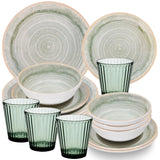 PRODUKTSET - 33412+30684 - Hummelladen Melamingeschirrset Smaragd mit Trinkgläser grün 360ml 4 Personen