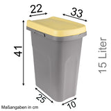 15 Liter Mülleimer schmal mit Deckel Müllsackhalterung Recycling Mülltrennung Abfalleimer Abfallbehälter Müll Küche rechteckig Abfallsammler Kunststoff