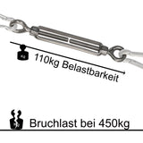 4x Edelstahl Spannschloss Spannschraube D-4mm - M4 - beidseitigen Ösen V2A - Seilspanner Segelspanner für Drahtseil - 10-14cm lang Wantenspanner Bruchlast 450 kg