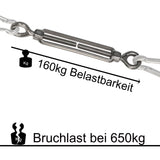 4x Edelstahl Spannschloss Spannschraube D-5mm - M5 - beidseitigen Ösen V2A - Seilspanner Segelspanner für Drahtseil - 11-17cm lang Wantenspanner Bruchlast 650kg