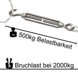 4x Edelstahl Spannschloss Spannschraube D-8mm - M8 - beidseitig Öse V2A - Seilspanner Segelspanner für Drahtseil - 18-27cm lang Wantenspanner Bruchlast 2000kg