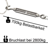 4x Edelstahl Spannschloss Spannschraube D-10mm - M10 - beidseitig Öse V2A - Seilspanner Segelspanner für Drahtseil - 22-34 cm lang Wantenspanner Bruchlast 2800kg