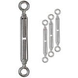 4x Edelstahl Spannschloss Spannschraube D-10mm - M10 - beidseitig Öse V2A - Seilspanner Segelspanner für Drahtseil - 22-34 cm lang Wantenspanner Bruchlast 2800kg