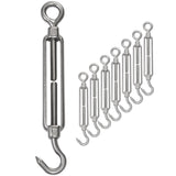 8x Edelstahl Spannschloss Spannschraube D-4mm - M4 - Öse+Haken - V2A Seilspanner Segelspanner für Drahtseil - 10-14cm lang Wantenspanner Bruchlast 100 kg