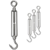 4x Edelstahl Spannschloss Spannschraube D-6mm - M6 - Öse+Haken V2A - Seilspanner Segelspanner für Drahtseil - 14-21cm lang Wantenspanner Bruchlast 350kg