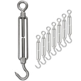 8x Edelstahl Spannschloss Spannschraube D-6mm - M6 - Öse+Haken - V2A Seilspanner Segelspanner für Drahtseil - 14-21cm lang Wantenspanner Bruchlast 350kg