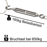 4x Edelstahl Spannschloss Spannschraube D-8mm - M8 - Öse+Haken V2A - Seilspanner Segelspanner für Drahtseil - 18-27cm lang Wantenspanner Bruchlast 650kg