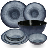 Melamin Geschirr Set Jesolo Grau für 2 Personen 7 Teile - mit Salatschale Steingutoptik Spülmaschinengeeignet Essgeschirr Campingzubehör Campinggeschirr Wohnwagen Camping Festival Picknick Gartenparty