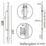 Edelstahl Geländerpfosten Endpfosten links mit Glashalter 8,76mm und Handlauf-Träger - 42,4mm - Wangemontage V2A - seitliche Montage vormontiert - Glasgeländer Geländerstützen Pfosten Zaunpfosten aussen