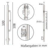 Edelstahl Geländerpfosten Endpfosten rechts mit Glashalter 8mm und Handlauf-Träger - 42,4mm - Wangemontage V2A - seitliche Montage vormontiert - Glasgeländer Geländerstützen Pfosten Zaunpfosten aussen