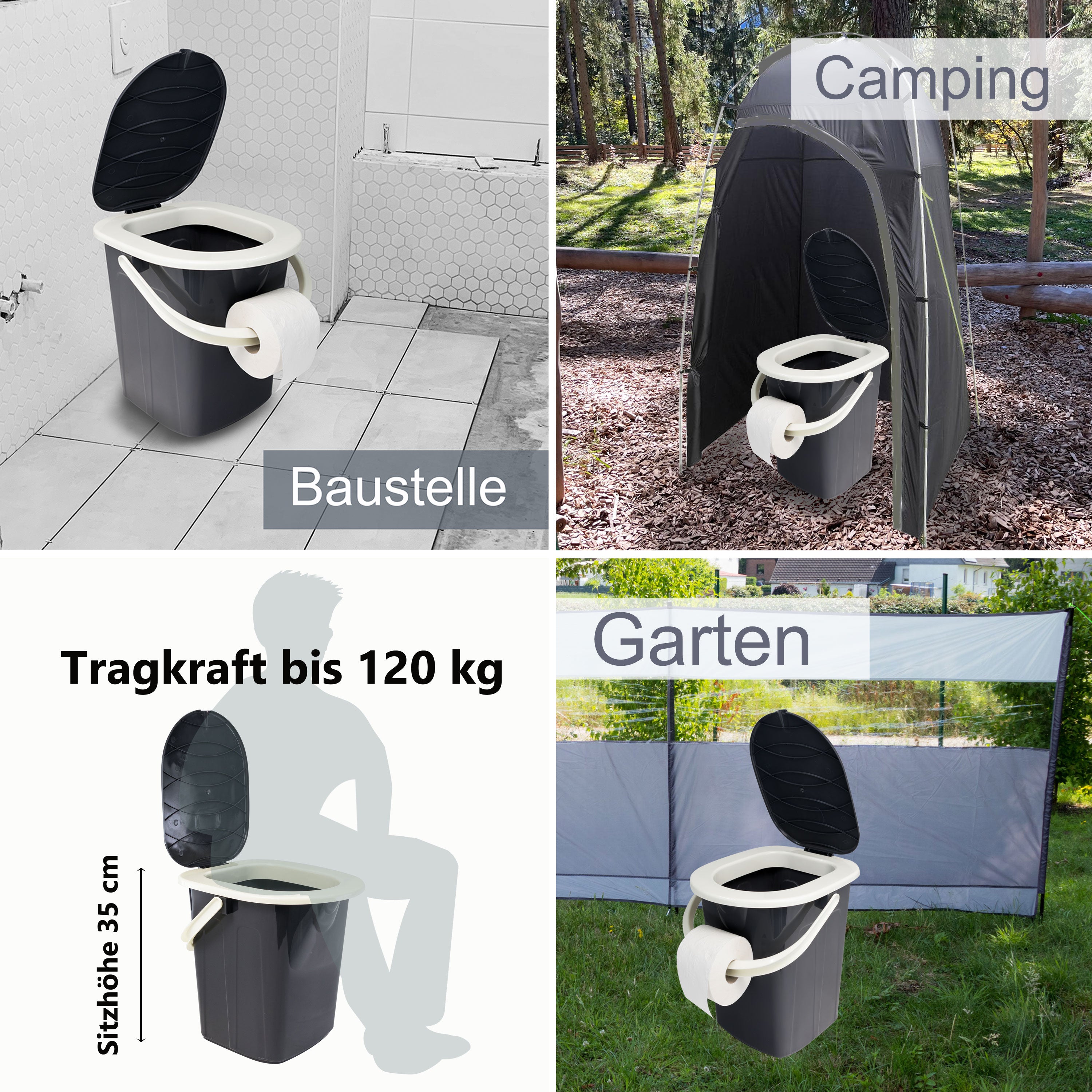 Camping Eimertoilette mit Deckel und Sitzbrille