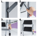 Caravan Klappbare Trittleiter 2 Stufen Leiter 51x58x40 cm aus Stahl bis zu 150kg belastbar mit Anti-Rutsch-Trittfläche Einstiegshilfe Faltbar Wohnwagen Wohnmobil Klapptritt Doppelstufe