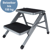 Caravan Klappbare Trittleiter 2 Stufen Leiter 51x58x40 cm aus Stahl bis zu 150kg belastbar mit Anti-Rutsch-Trittfläche Einstiegshilfe Faltbar Wohnwagen Wohnmobil Klapptritt Doppelstufe
