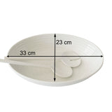Melamin Salatschüssel 3 Teile mit Salatbesteck oval elegante Steingut Optik Servierschüssel Obstschale