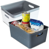 Ordnungsbox-Set WEIß-GRAU-ANTHRAZIT - 27x19x12cm - 5,2 Liter - Rattanoptik Schubladenorganizer Ordnungskorb Schublade - Organizerbox Ordnungssystem Kunststoff Aufbewahrung Bad Korb Schrank Schreibtisch