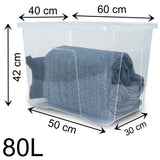 Aufbewahrungsbox mit Deckel 80 Liter - 60x40x42cm - transparent - stapelbar