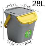 2x Stapelbarer Müllsortierer 28 Liter Grau mit FARBIGEM Faltdeckel 39x37x41 cm Mülleimer Mülltonne Mülltrennsystem Recyclingtonne verschließbarer Deckel