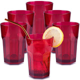 Melamin Geschirr Set für 6 Personen 24 Teile mit Trinkglas rot schwarz Tonoptik - Essgeschirr Acryl Wasserglas - Campinggeschirr