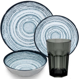PRODUKTSET - 33410+30669 - Hummelladen Melamingeschirrset Schiefer + Trinkglas grau 400ml 6 Personen