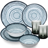 PRODUKTSET - 33410+30693 - Hummelladen Melamingeschirrset Schiefer + Trinkglas grau 300ml 2 Personen