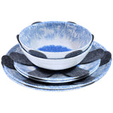 Melamin Geschirr Set Wish Flower Blau für 6 Personen - 18 Teile - Pusteblume Steingutoptik