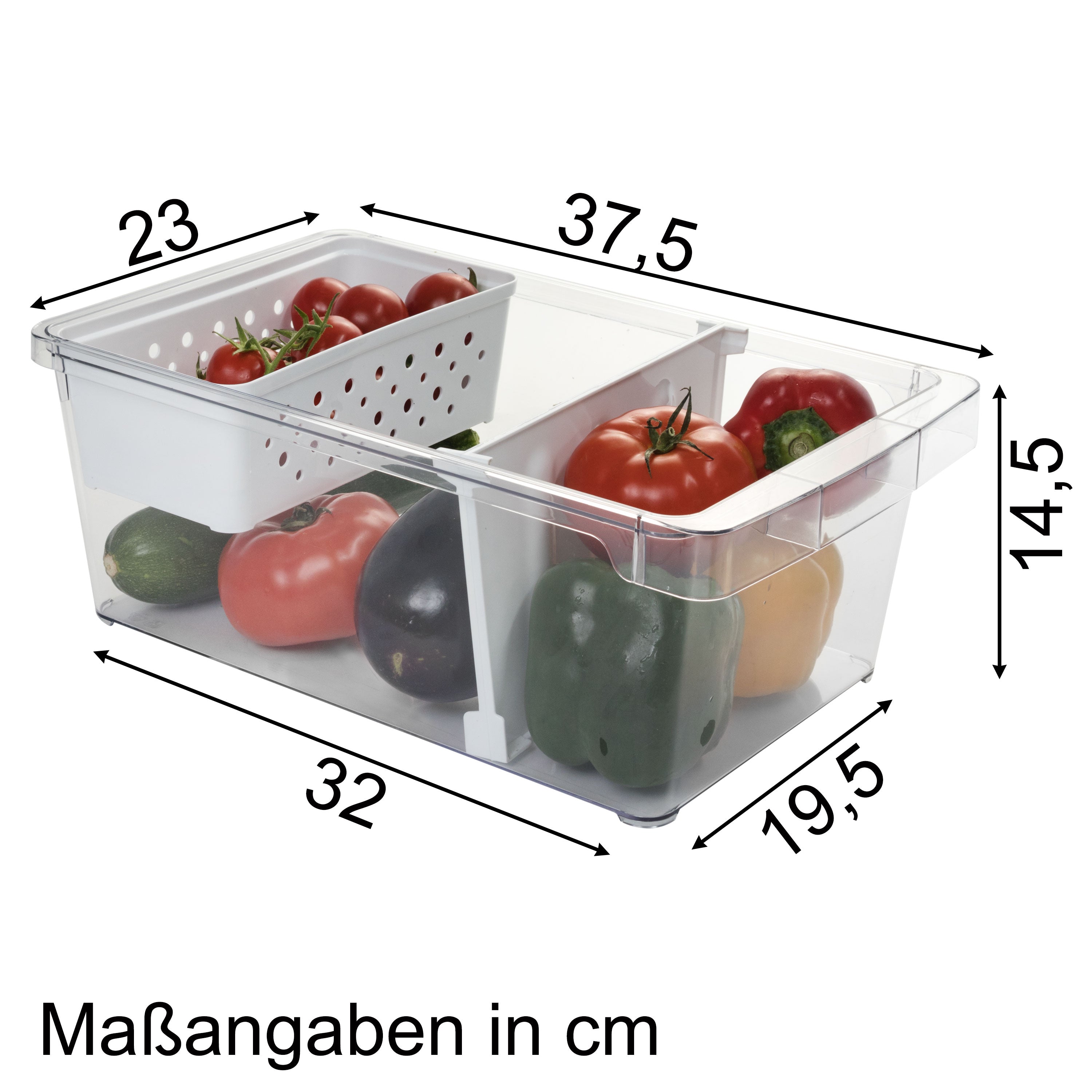 amazon acryl aufbewahrung Kühlschrank-Organizer mit Körbchen und Trennwand 37x23x14,5 cm durchsi –  Hummelladen