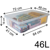 Unterbettkommode Aufbewahrungsbox mit Deckel 46 Liter - 72x48x18cm - transparent stapelbar