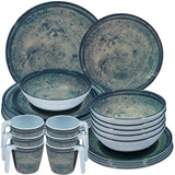 Melamin Geschirr Set Mondgranit Blau-Grau für 6 Personen - 24 Teile - Steingutoptik