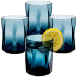 Melamin Geschirr Set Jesolo Blau für 4 Personen - 16 Teile - mit farblich passenden Trinkgläsern 300ml aus Acryl - Campinggeschirr