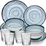 PRODUKTSET - 33410+33000 - Hummelladen Melamingeschirrset Schiefer + Trinkglas klar 250ml 4 Personen