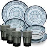 PRODUKTSET - 33410+30669 - Hummelladen Melamingeschirrset Schiefer + Trinkglas grau 400ml 4 Personen