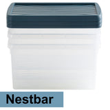 AUFBEWAHRUNGSBOX - 50 Liter - Archivbox für 6 Aktenordner DINA4-Format 49x38,5x32 cm - transparent Navy Blau - stapelbar - Archivkiste Kunststoff Box Stapelkiste Büro Storage Aufbewahrung