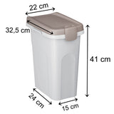 Abfalleimer 15 Liter Weiß-Taupe 33x22x41cm - mit Gummidichtung im Deckel verschließbar Geruchstdichter Mülleimer Biomüll Windeleimer Wickeleimer Hygieneeimer Katzeneimer Küche Kompost