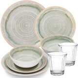 PRODUKTSET - 33412+30680 - Hummelladen Melamingeschirrset Smaragd mit Trinkgläser klar 360ml 2 Personen