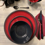 Melamin Geschirr Set für 6 Personen 24 Teile mit Trinkglas rot schwarz Tonoptik - Essgeschirr Acryl Wasserglas - Campinggeschirr