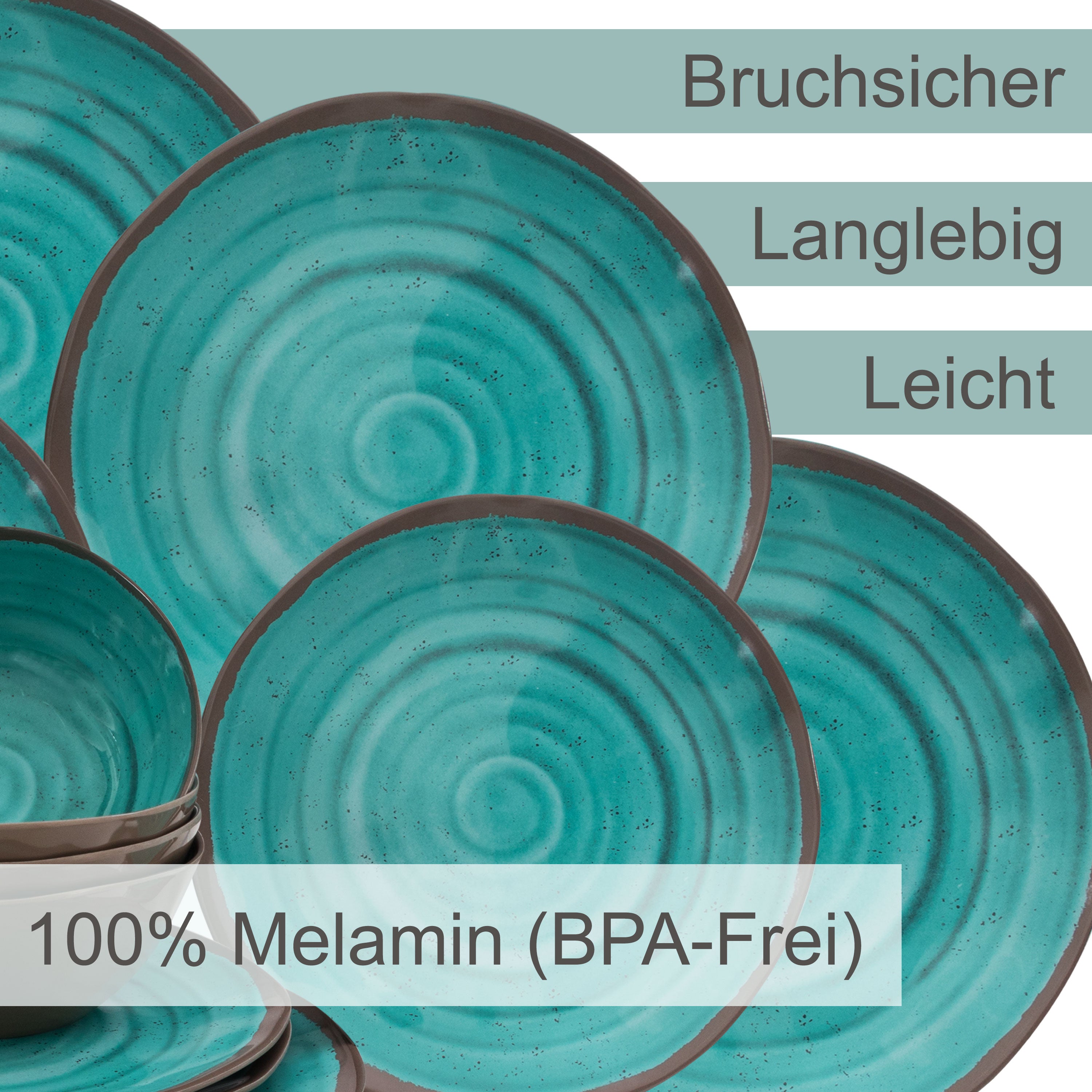 Melamin Geschirr Set für 2 Personen Steingut Optik grün-braun 8 Teile –  Hummelladen
