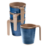 Melamin 4 Tassen - 400ml - Steingut Optik blau-braun Trinkbecher Kaffeetasse Kaffeebecher Tasse - Geschirrset Tafelgeschirr Camping