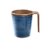 Melamin 4 Tassen - 400ml - Steingut Optik blau-braun Trinkbecher Kaffeetasse Kaffeebecher Tasse - Geschirrset Tafelgeschirr Camping