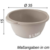 12x Schüssel 9 Liter rund Ø35x15 cm Braun - Universal Haushaltsschüssel Waschschüssel Küchenschüssel Spülschüssel Kunststoff Fußbad Pflege - nestbar
