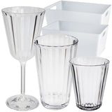 Acryl Camping Gläser Set 12 Stück 4x Weinglas 220ml 4x Trinkglas 300 ml 4x Trinkglas 450 ml 2x Box elegante Kristall Glas Optik - klar - Weinkelch - Cocktailglas - Kunststoff Glas - Outdoor - bruchsicher