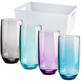 4x Campingglas Trinkglas 450ml mit BOX elegante Glas Optik - bunt - Gläser 4er Set Wasserglas - Cocktailglas - Kunststoff Glas - Camping - Outdoor Haushalt Küche - stabil - bruchsicher - leicht abwaschbar
