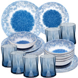 PRODUKTSET - 33411+32996 - Hummelladen Melamingeschirrset Wish Flower + Trinkgläser blau 300ml 6 Personen