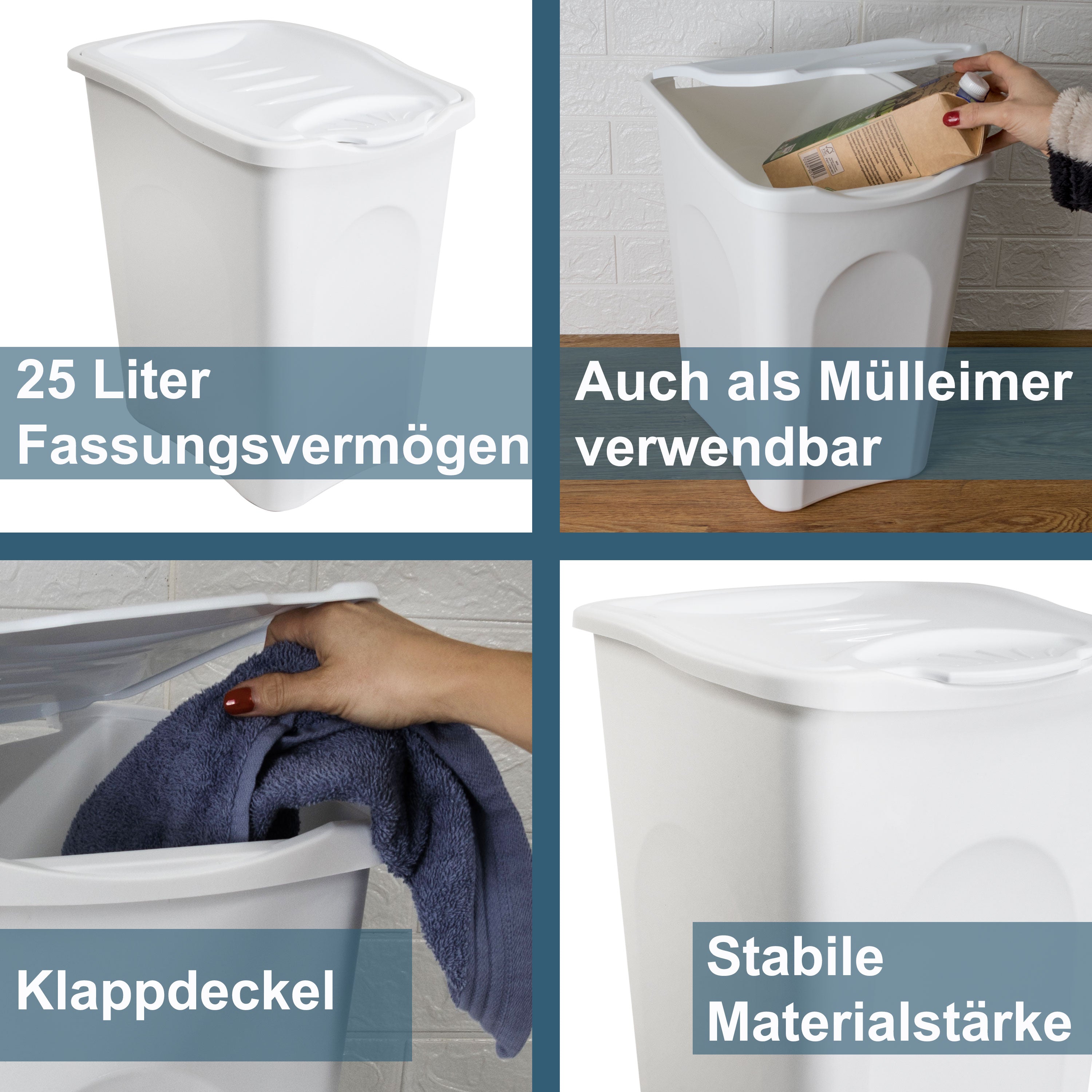 Wäschekorb 25 Liter klein mit Deckel