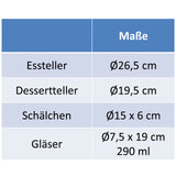 Melamin Geschirr Set für 4 Personen 16 Teile mit Campingglas Trinkglas Weinglas rot schwarz Tonoptik - Essgeschirr Acryl Gläser Wasserglas - Campinggeschirr Picknick ideal für Camping modern Outdoor