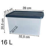 AUFBEWAHRUNGSBOX - 16 Liter - DINA4-Format mit Deckel - 39x27,5x20,5cm - transparent Navy Blau - stapelbar - Kunststoff Box Stapelkiste Büro Storage Aufbewahrung