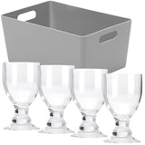 4 x Camping Trinkglas Set 410 ml - glasklar mit grauer Aufbewahrungsbox Acryl Kunststoff Glas Picknick Trinkgläser Trinkbecher Wasserglas Partyzubehör Weinglas