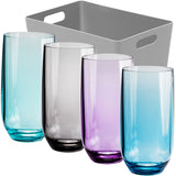 4x Acryl Trinkglas Campingglas 450ml mit grauer Box elegante Glas Optik - bunt Trinkgläser für die Campingküche